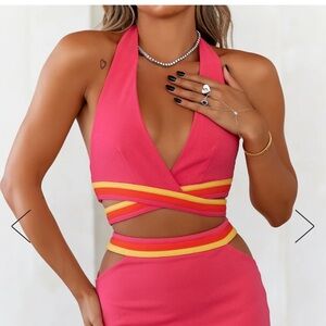 Hello molly pink crop top deep v